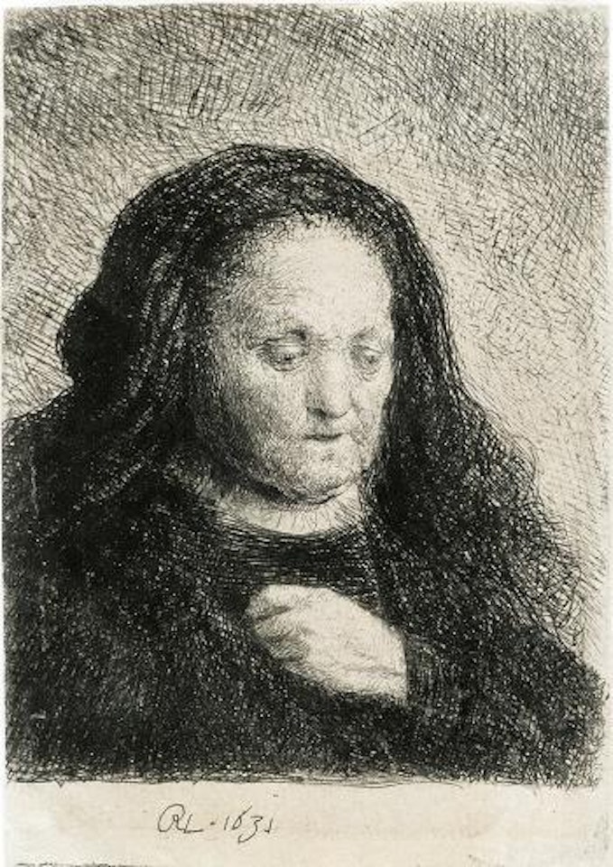 The Artist's Mother with her Hand on her Chest: Small Bust by Attributed to Rembrandt Harmensz van Rijn