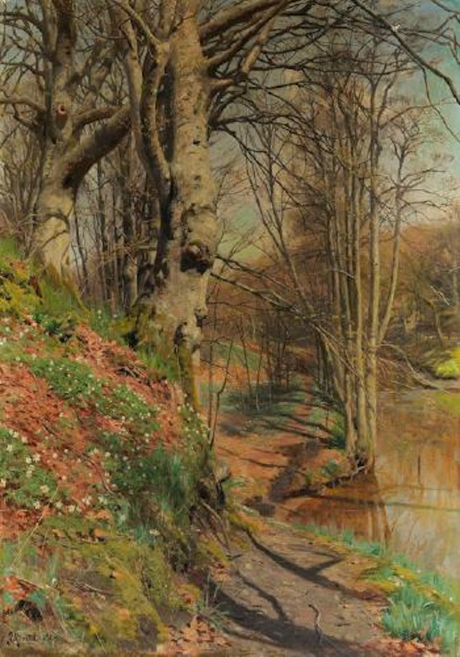 Bachufer im Frühling by Peder Mork Monsted