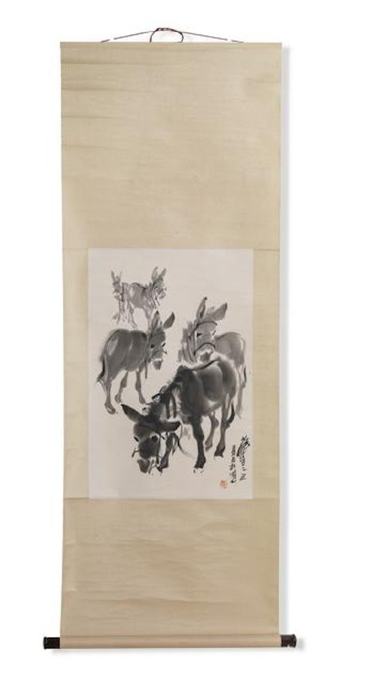 Fünf hintereinander stehende Esel by Huang Zhou