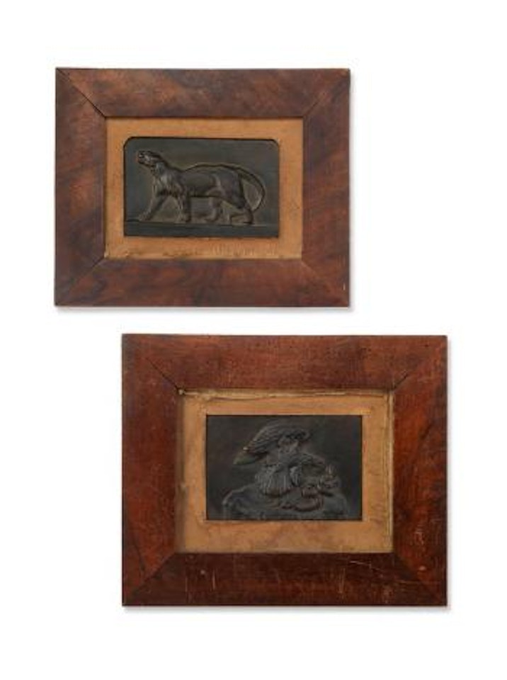 Paar Reliefs: Adler mit Schlange kämpfend und Jaguar by Antoine-Louis Barye