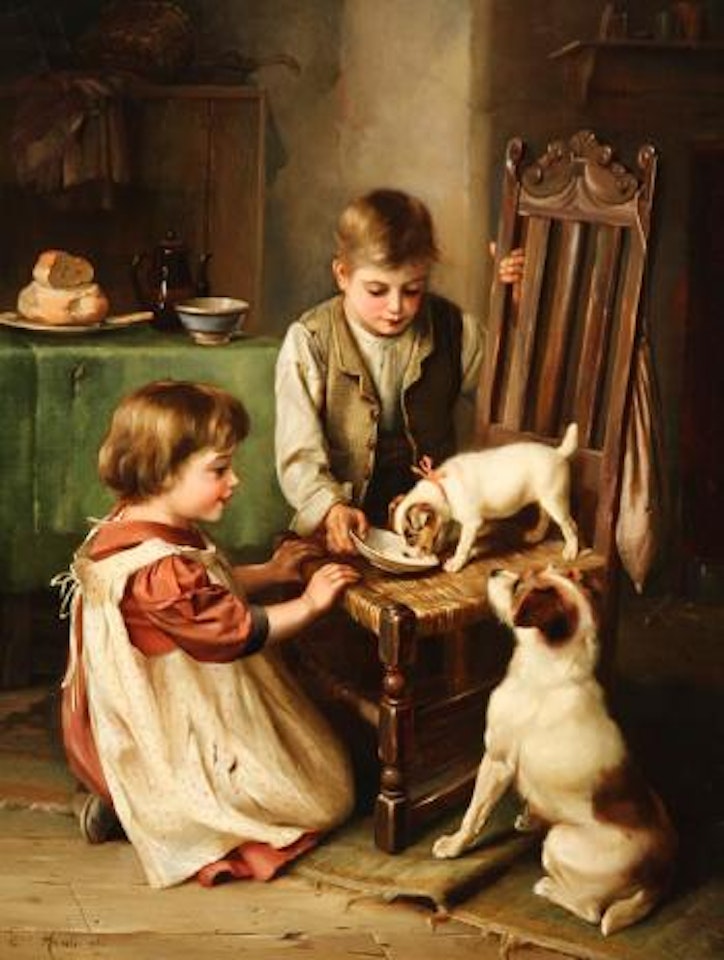 Children with Puppies by Edgar Hunt