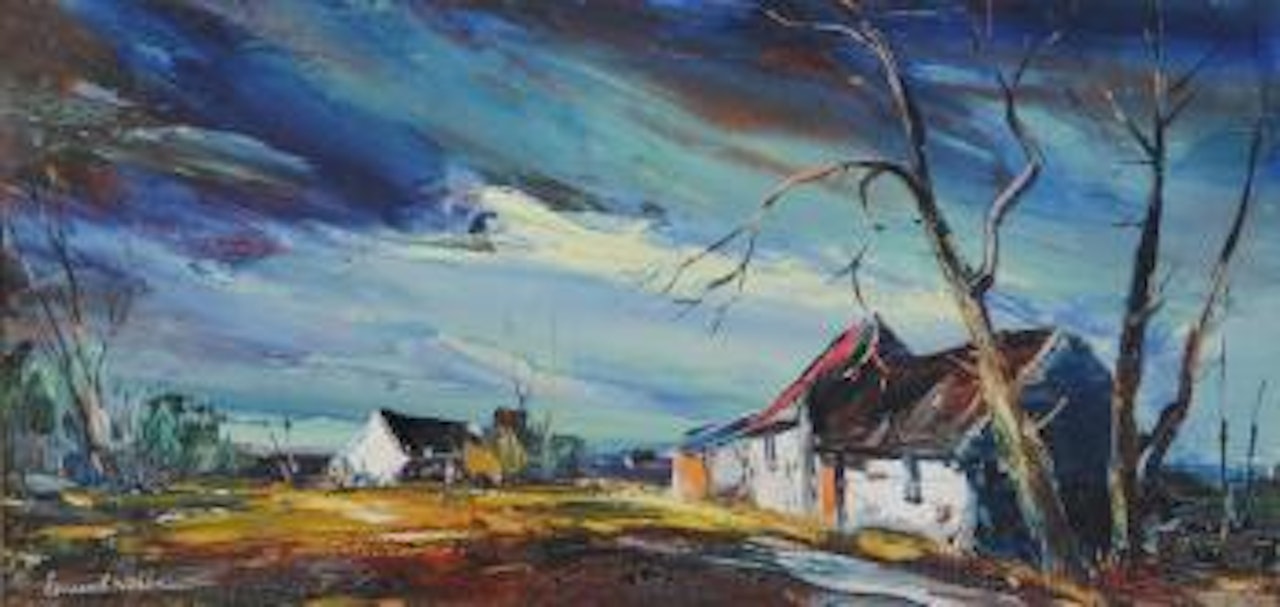 Winter landscape with cottages by Kenneth Webb