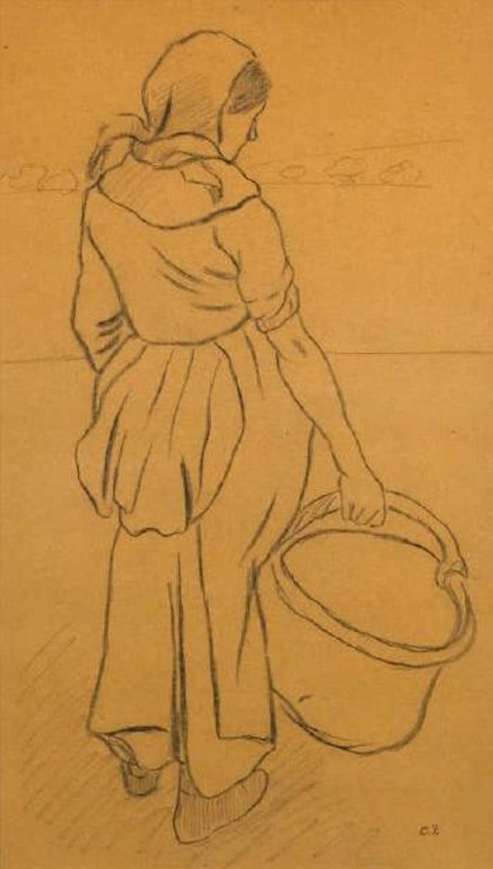 Paysanne de dos tenant un panier by Camille Pissarro
