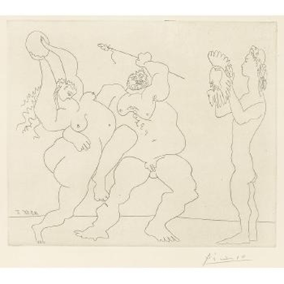 Bacchanale avec jeune homme au masque (B. 774; Ba. 948), 1955 by Pablo Picasso