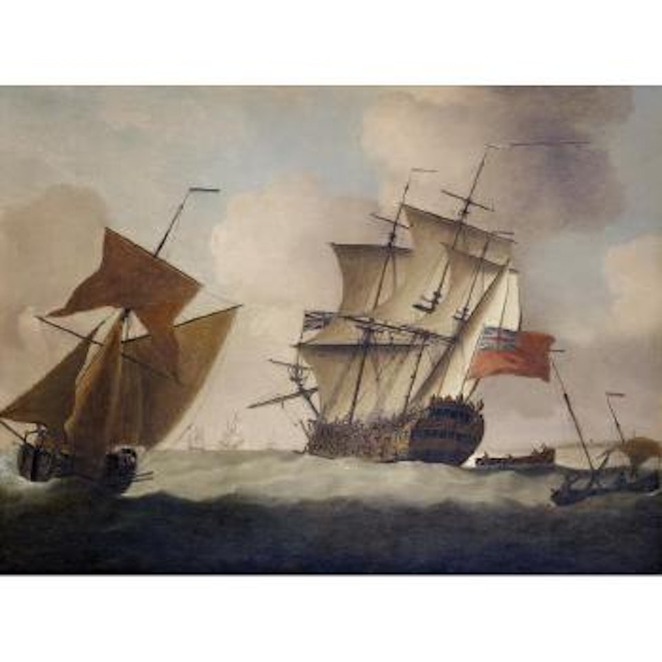 A third rate of 74-guns running down the coast, probably nearing the Nore, to join the squadron ahead of her by Peter Monamy