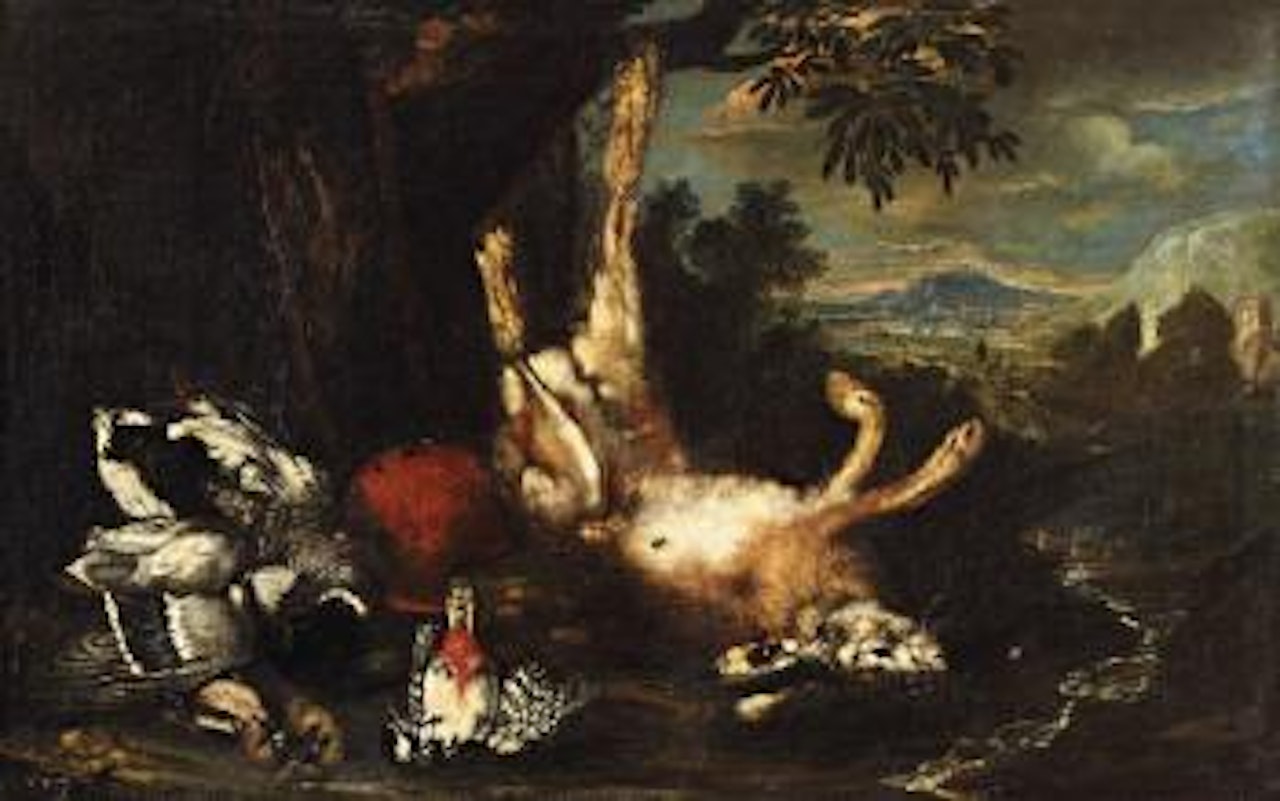 Jagdstillleben mit Hasen und Vögeln by German School