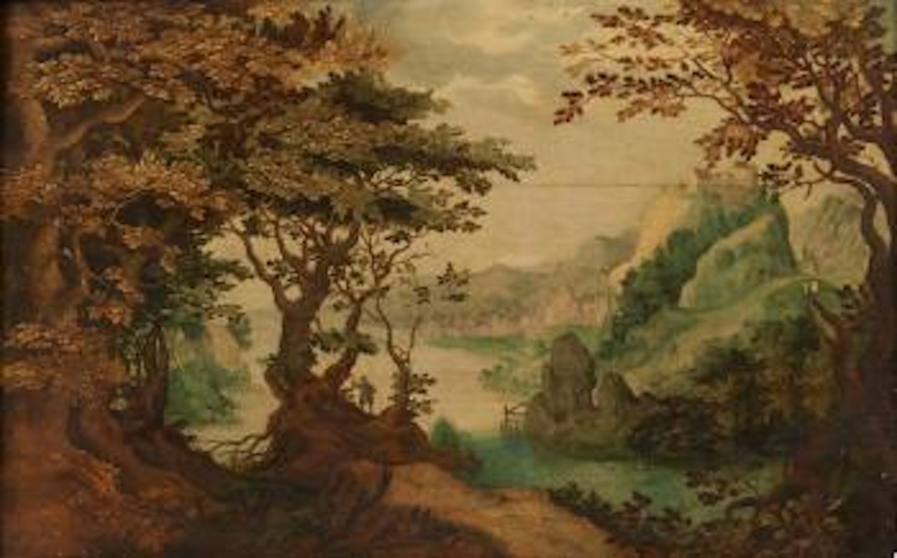 Paysage de forêt avec un promeneur by Paul Bril