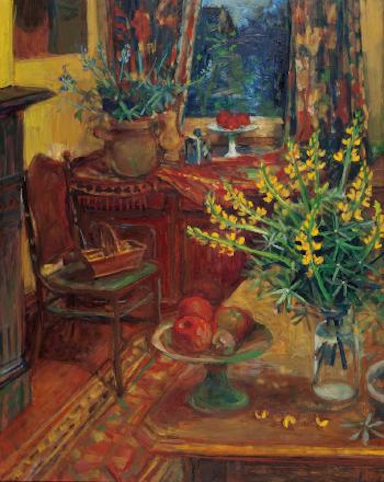Yellow Lupins In Interior by Margaret Hannah Olley