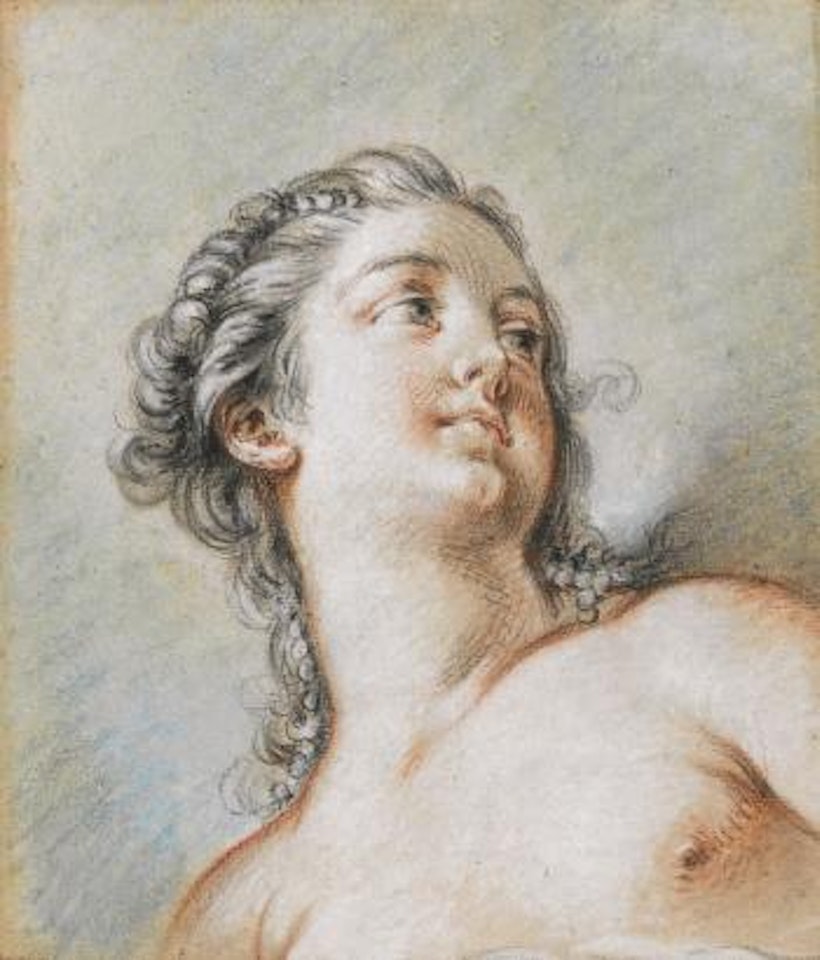 Study Of A Young Woman, Bust Length, Seen From Below by Francois Boucher