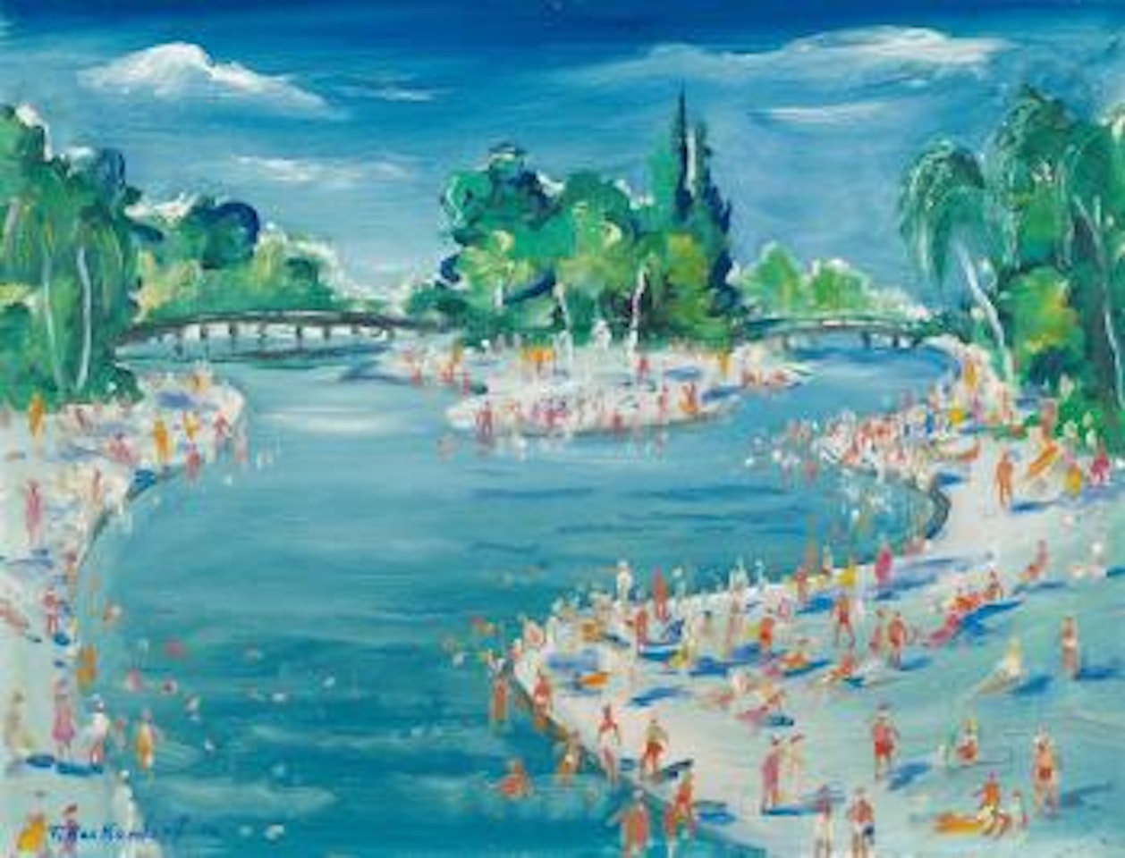 Fluss mit Badenden by Franz Heckendorf