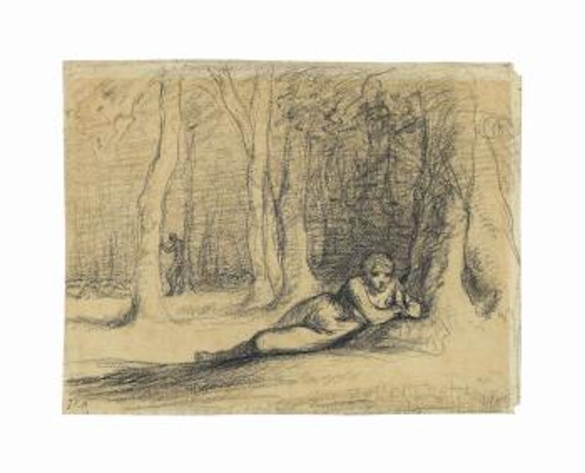 A Reclining Female Nude in a Wooded Landscape by Jean-François Millet