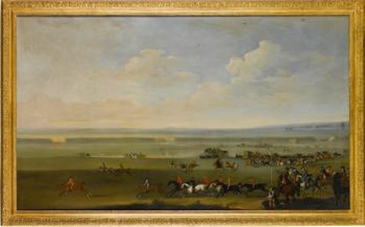 A Race meeting on the Round Course, Newmarket, watched by the Duke of Wharton, Tregonwell Frampton and Other Spectators by John Wootton