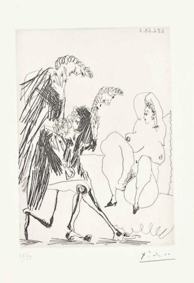 Grosse Courtisane SaluÃ©e par trois Gentilshommes LinÃ©aires, from La SÃ©rie 347 by Pablo Picasso