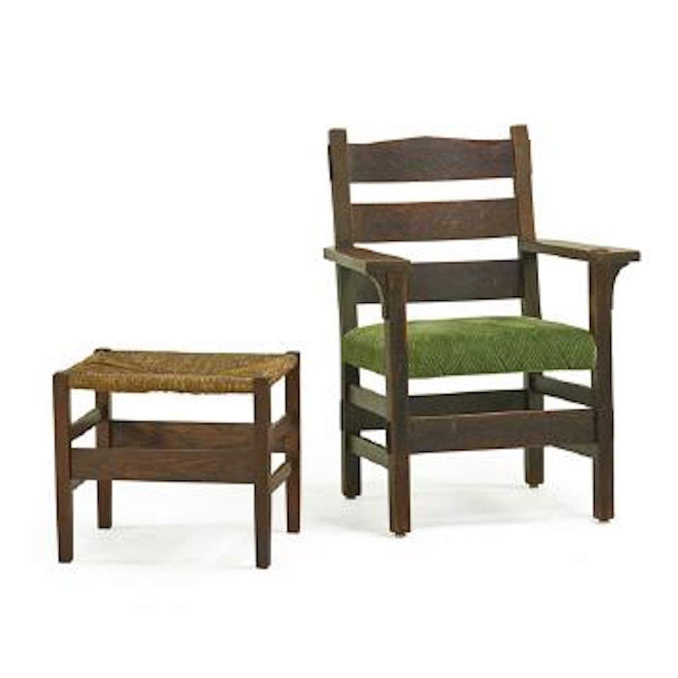 Early Armchair And Footstool by Gustav Stickley