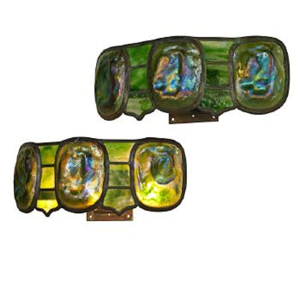 Turtleback shades on associated electric sconces by Tiffany Studios