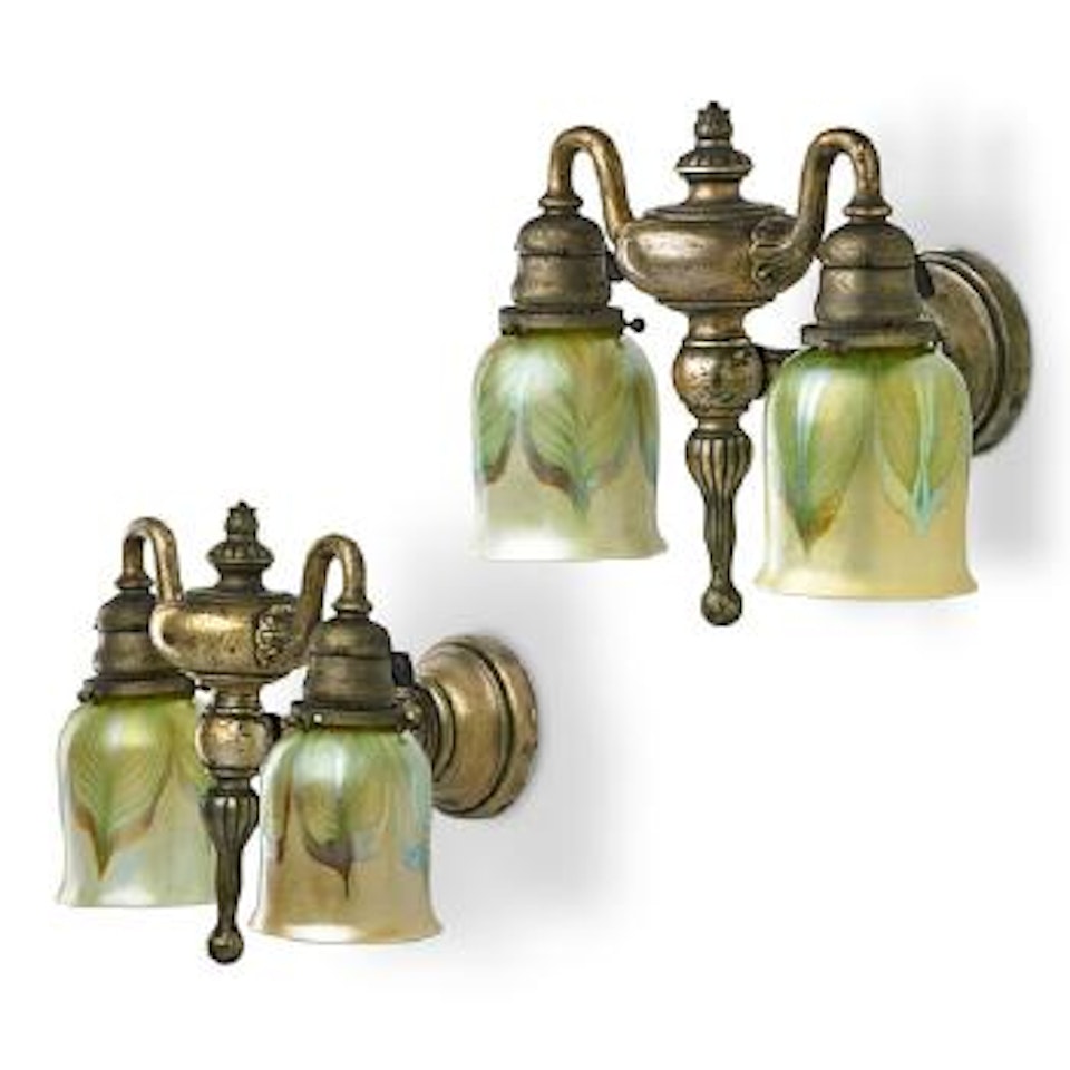 Sconces with pulled feather shades by Tiffany Studios