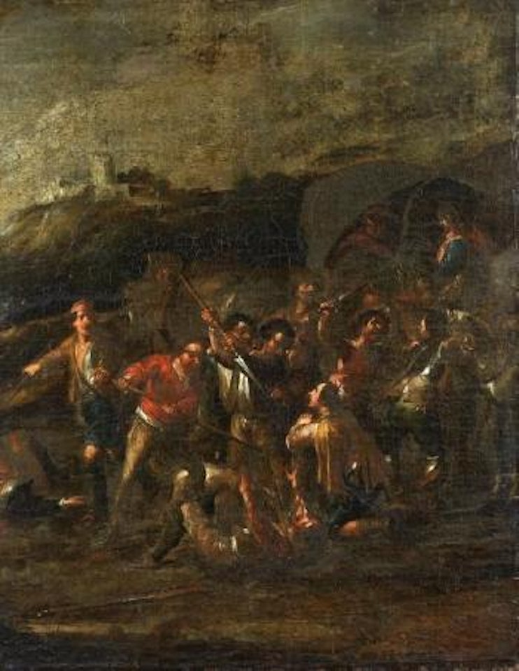 Soldats massacrant des religieux by Cornelis de Wael