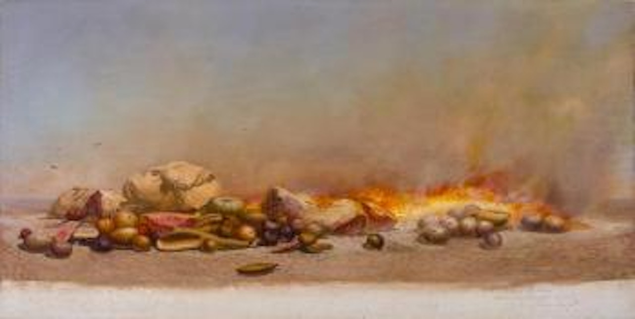 Still life & blaze, provisions (depot seven) by Tim Storrier