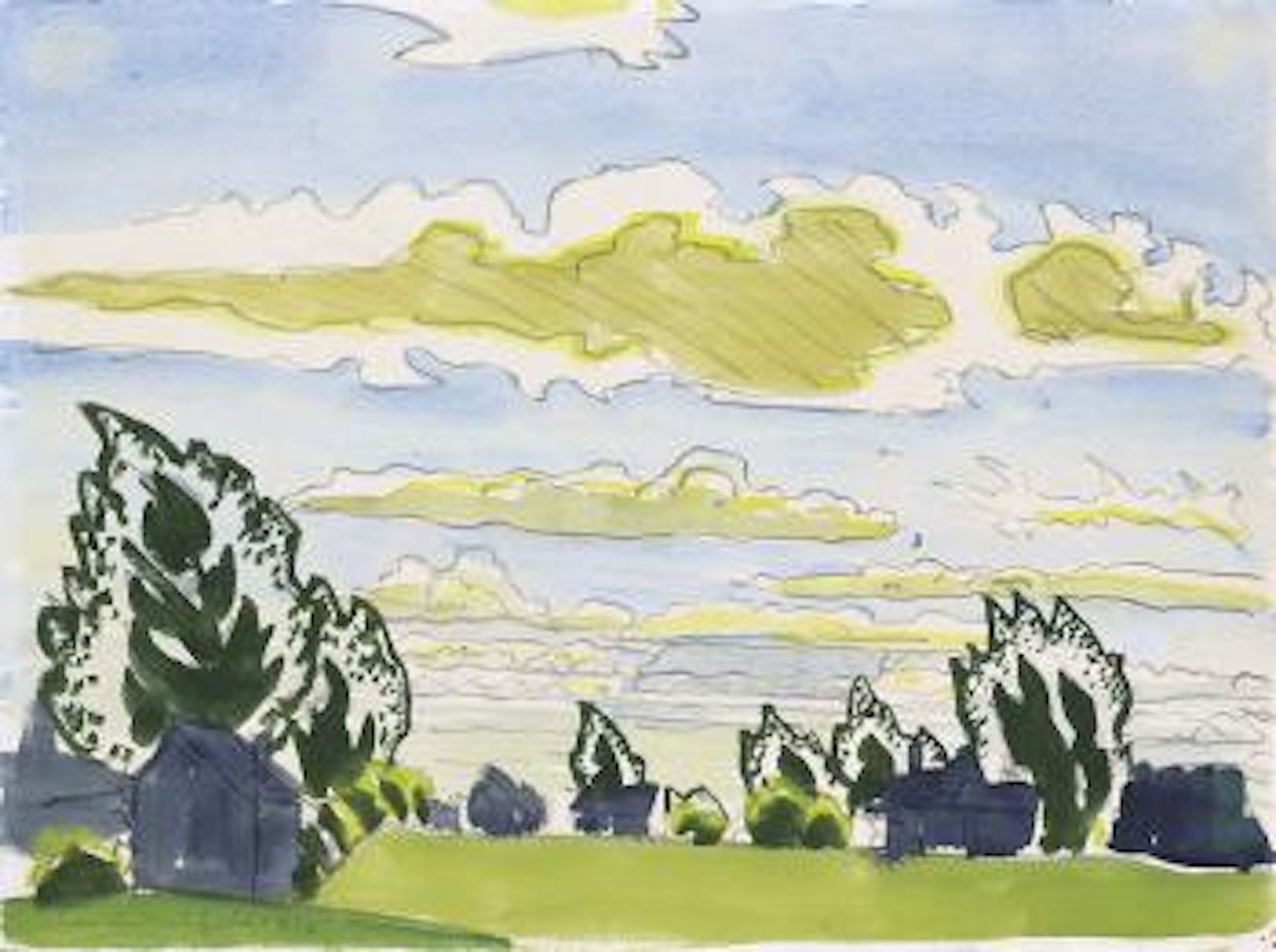 Lacy trees and sunlit clouds by Charles Burchfield