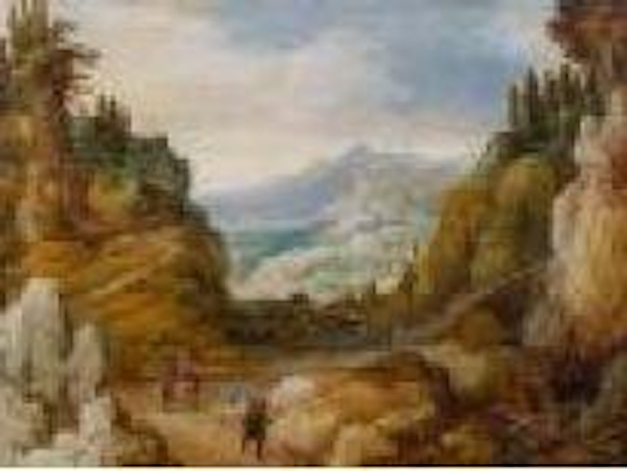 Gebirgslandschaft mit Wanderern und Pferden by Joos de Momper the Younger