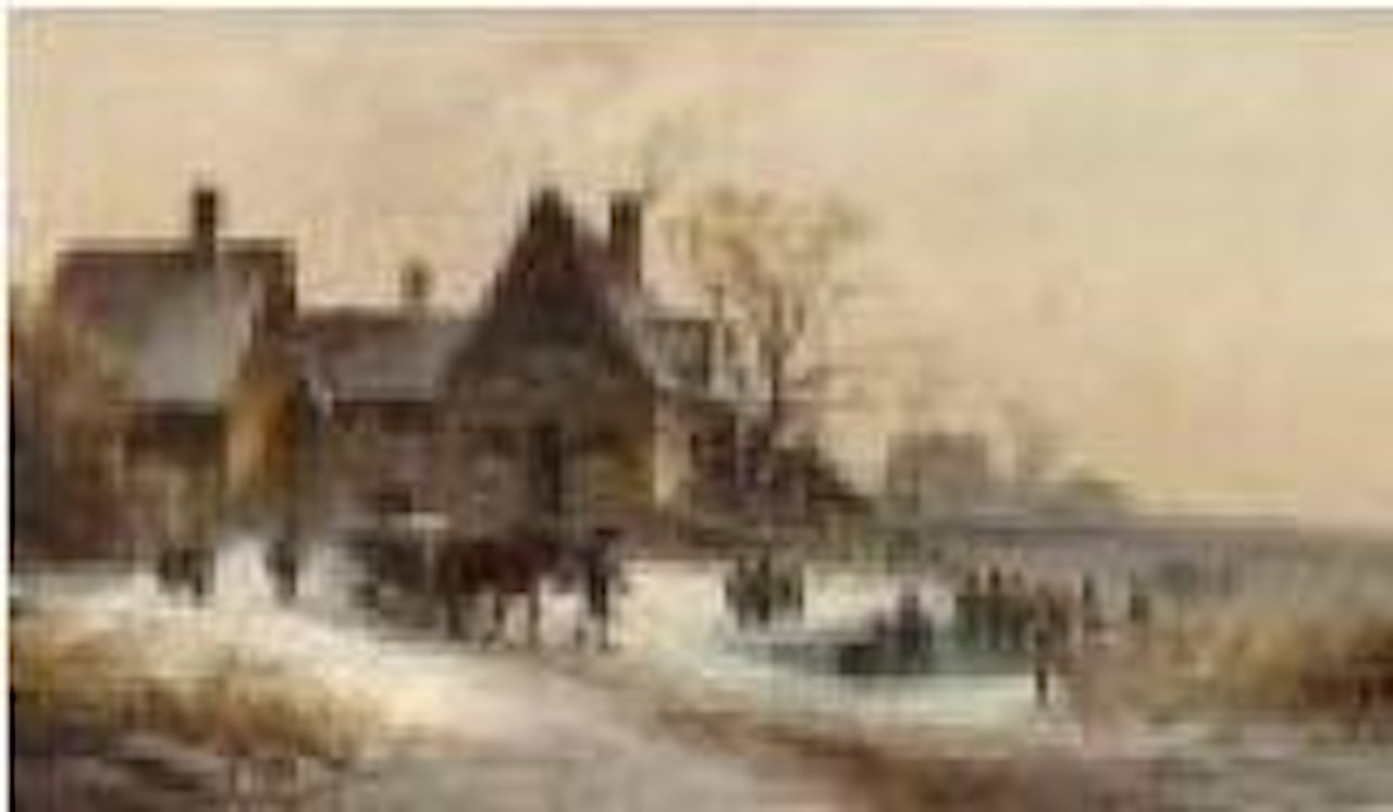 Winterlandschaft mit Pferdeschlitten und Eisläufern by Anton Doll