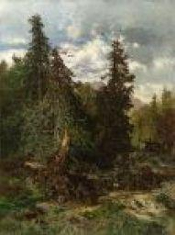 Fichtenwald mit Jägern by Robert Russ