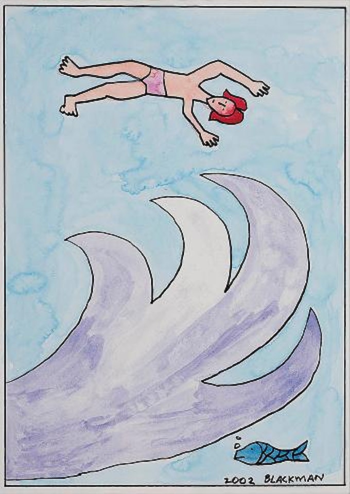 Swimmer with Wave and Fish by Charles Blackman