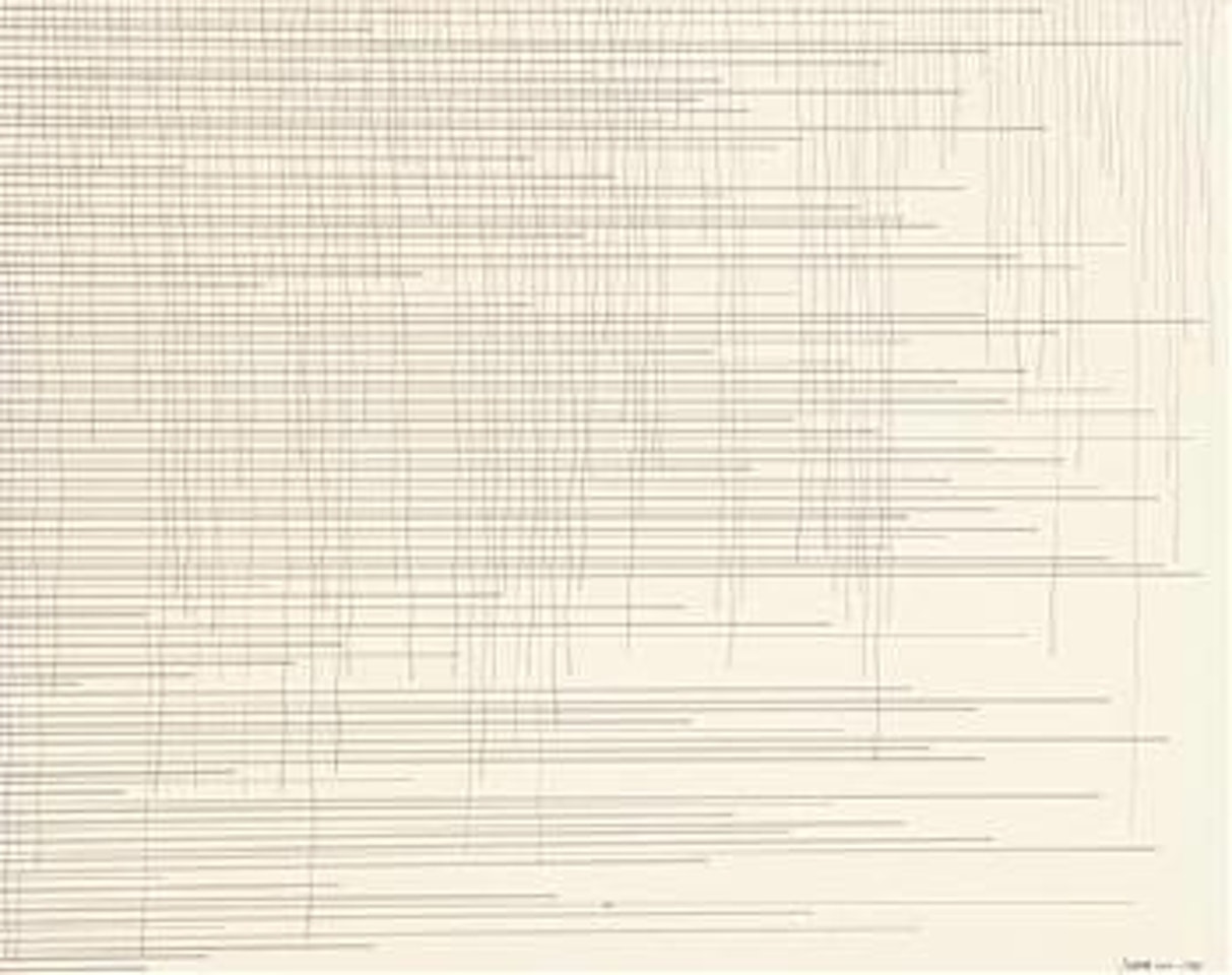Straight lines from the left side and not straight lines from the top by Sol LeWitt