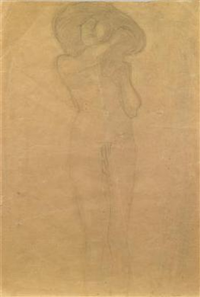 Standing Female nude with raised Arm, study for the "Fakultätsbild Jurisprudenz" ["Faculty paintingJurisprudence"] (Novotny-Dobai no. 128) by Gustav Klimt