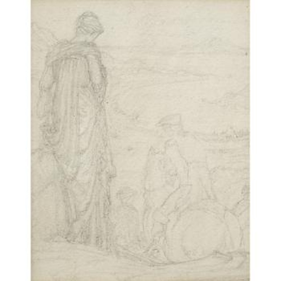 Study of a Lady idding Farewell, A small Landscape Study by Edward Coley Burne-Jones