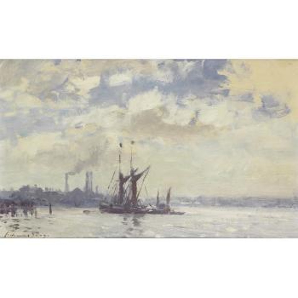 Spritsail Barges waiting for the Tide by Edward Seago