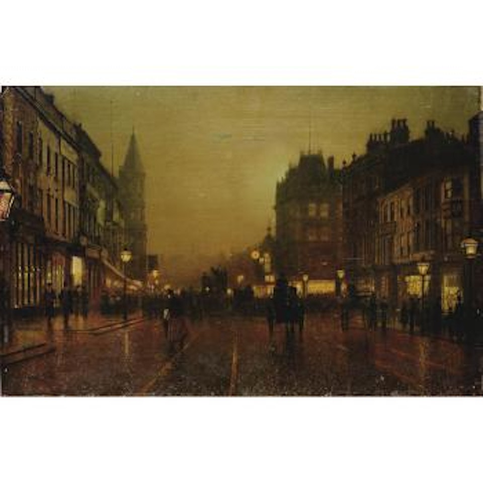 View of Briggate with Dyson's clock in the background, Leeds by John Atkinson Grimshaw