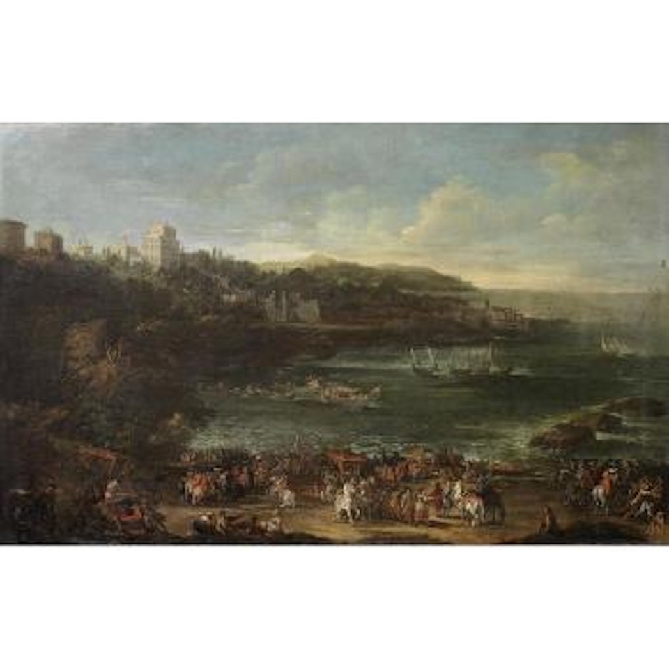 The Entry of Pope Innocent XII at Nettuno; and The arrival of Pope Innocent XII at the port of Anzio with the villa Costaguti (now Borghese) in the background by Roman School