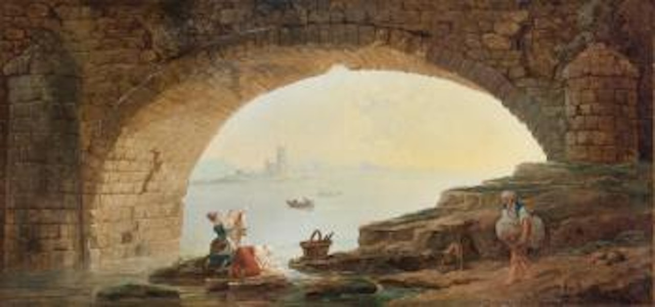 L'Arche D'un Pont Avec Des Lavandières by Hubert Robert