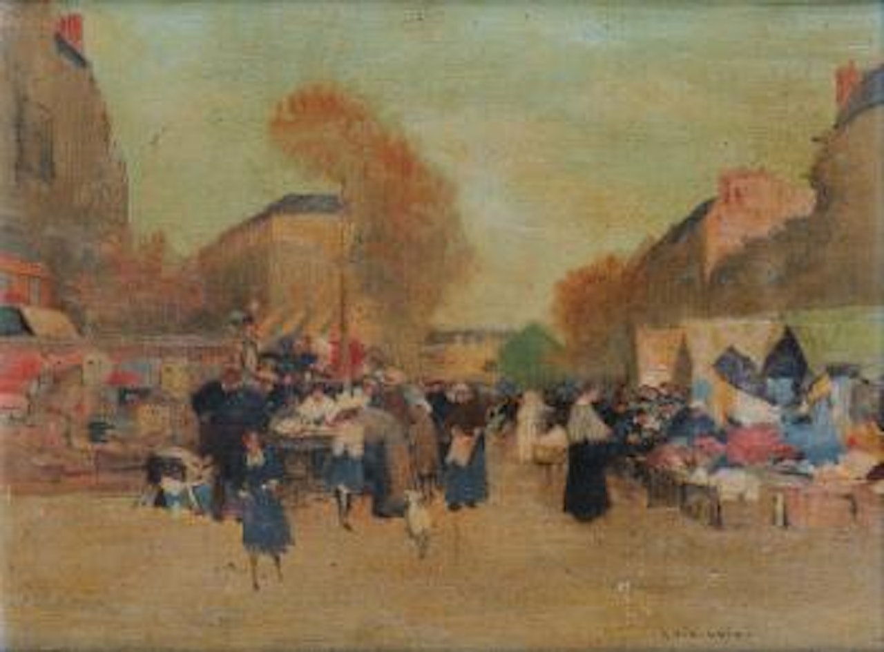 Scène De Marché À Paris by Luigi Loir