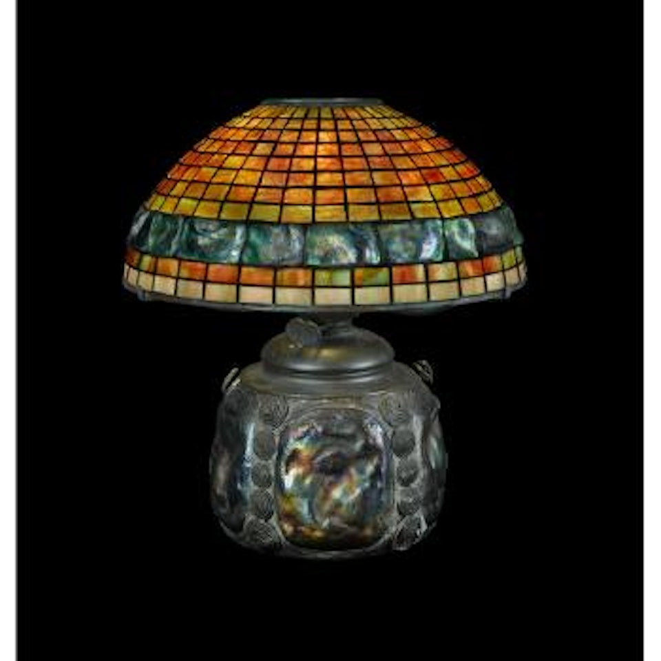 Banded Turtleback Tile Geometric oil lamp by Tiffany Studios