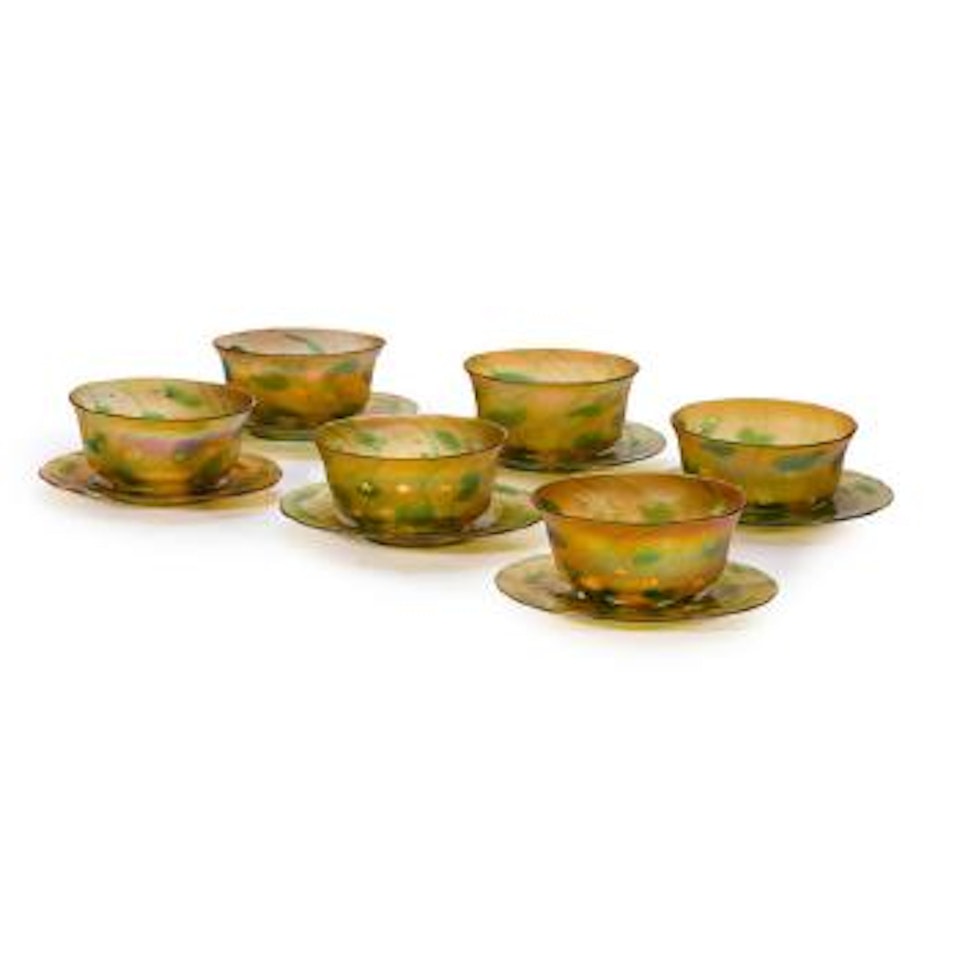 Millefiore paperweight bowls and under plates by Tiffany Studios
