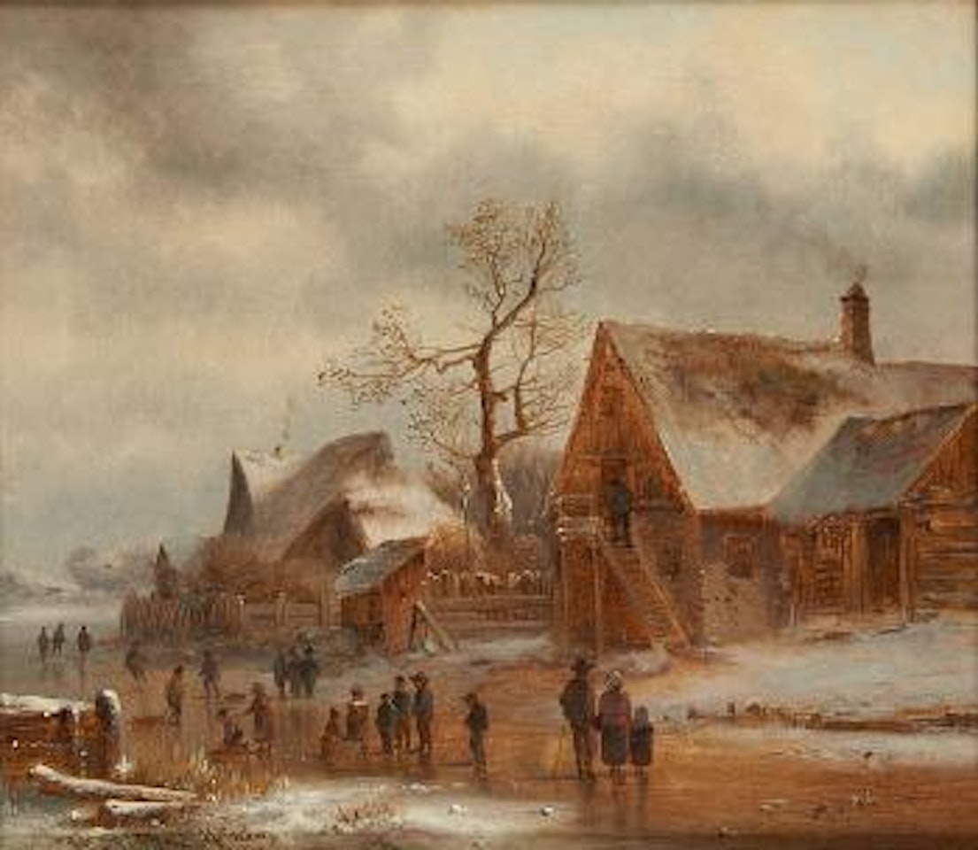 Patineurs sur un bras de mer gelé by Anton Doll