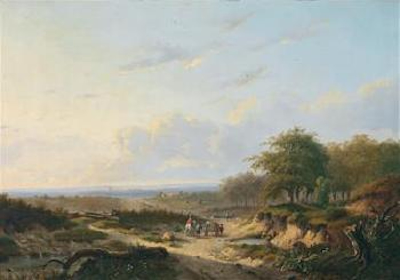 Open Dutch Landscape with military baggage passing through by Dutch School