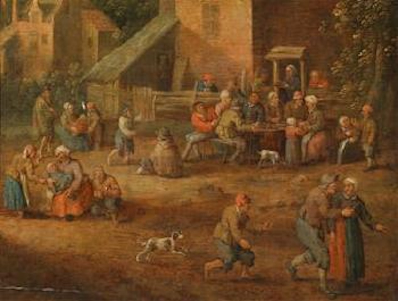 A Village road populated by numerous peasants by Joost Cornelisz Droochsloot