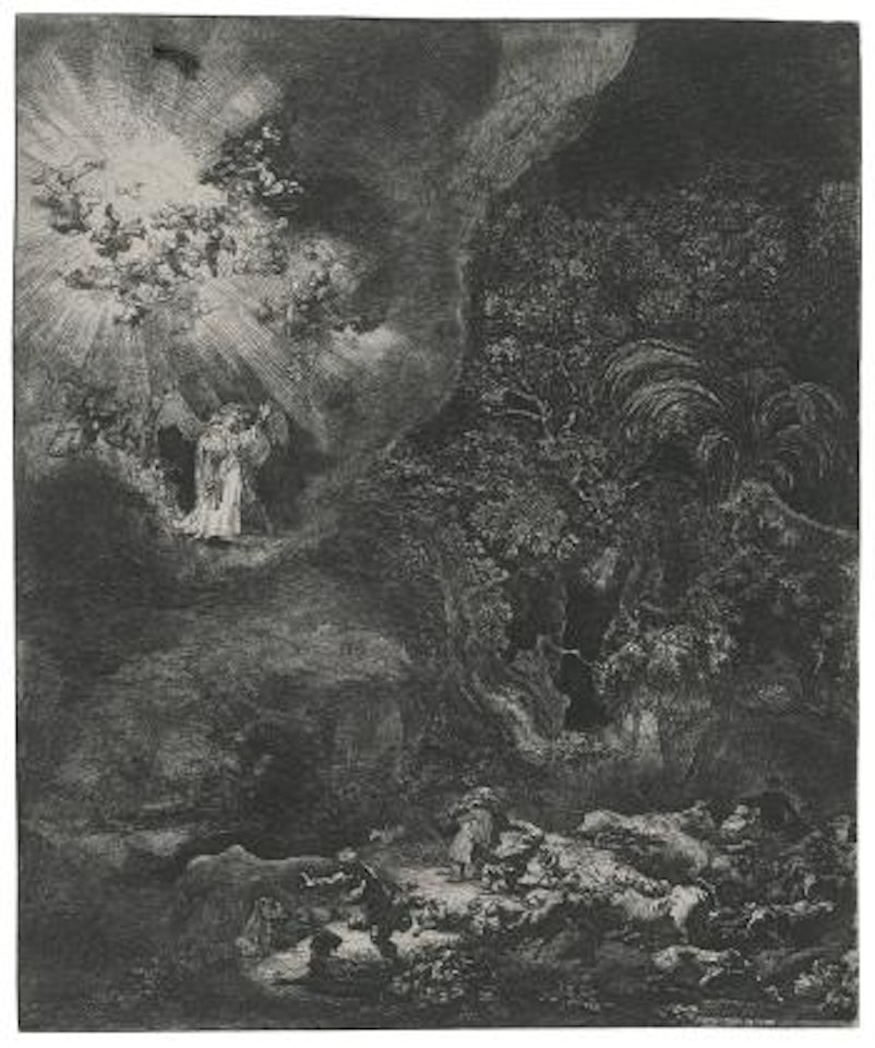 The Angel appearing to The Shepherds (B., Holl. 44; New Holl. 125; H. 120) by Attributed to Rembrandt Harmensz van Rijn