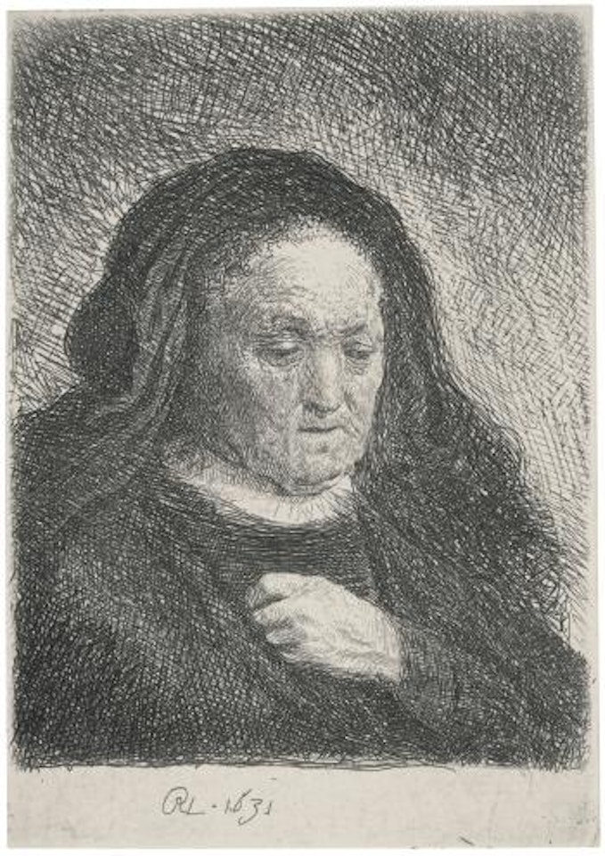 The Artist's Mother with her hand on her chest (B., Holl. 349; New Holl. 87; H. 50) by Attributed to Rembrandt Harmensz van Rijn