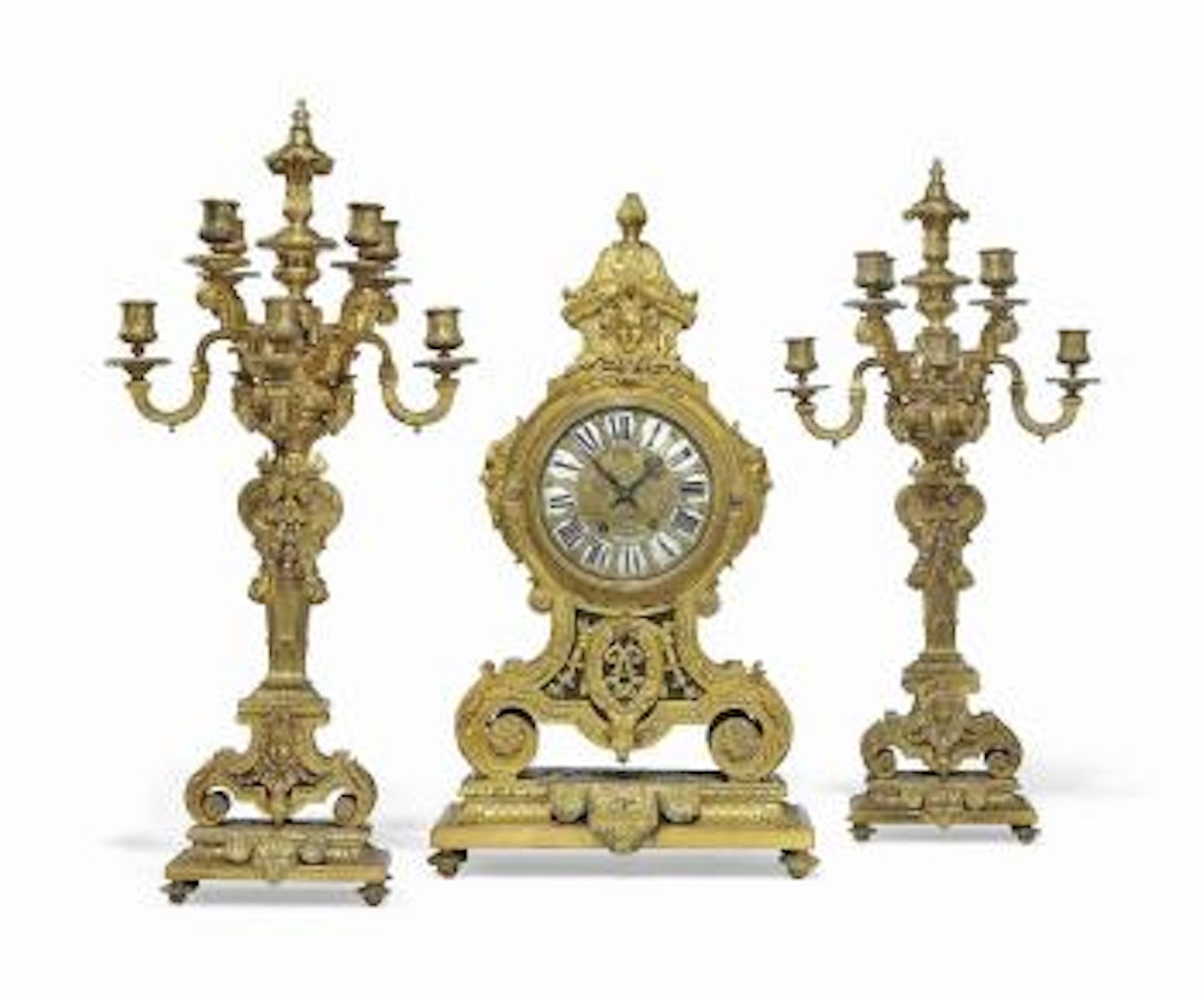 Three-piece clock garniture by Tiffany & Co.