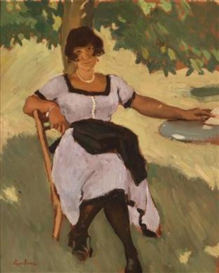 Des Künstlers Tochter Lorli im Garten by Albin Egger-Lienz