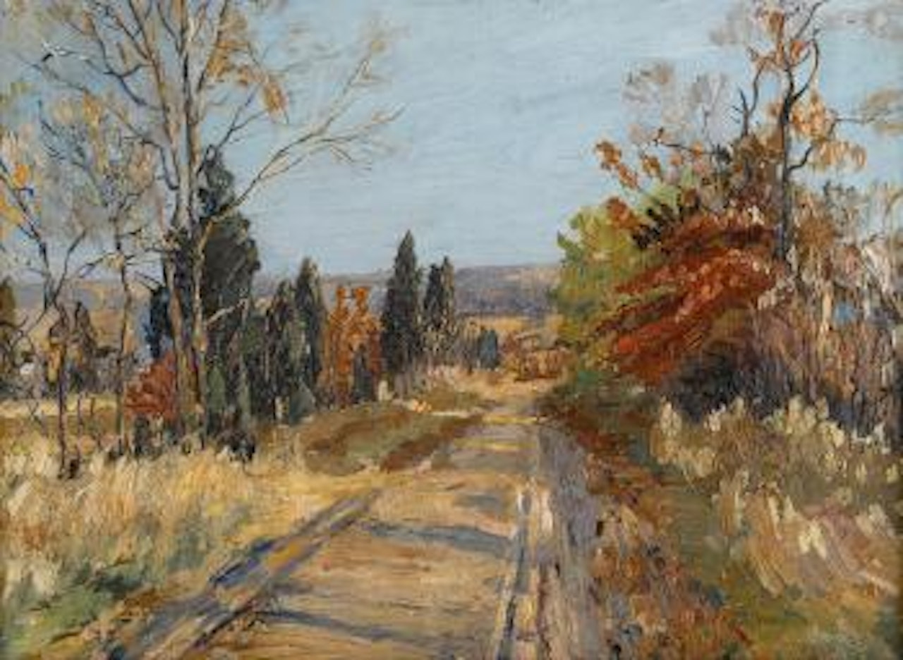 Path through autumnal landscape by Walter Emerson Baum