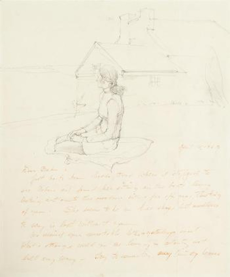 Robin McCoy on a blanket. Figures and dog by Andrew Wyeth