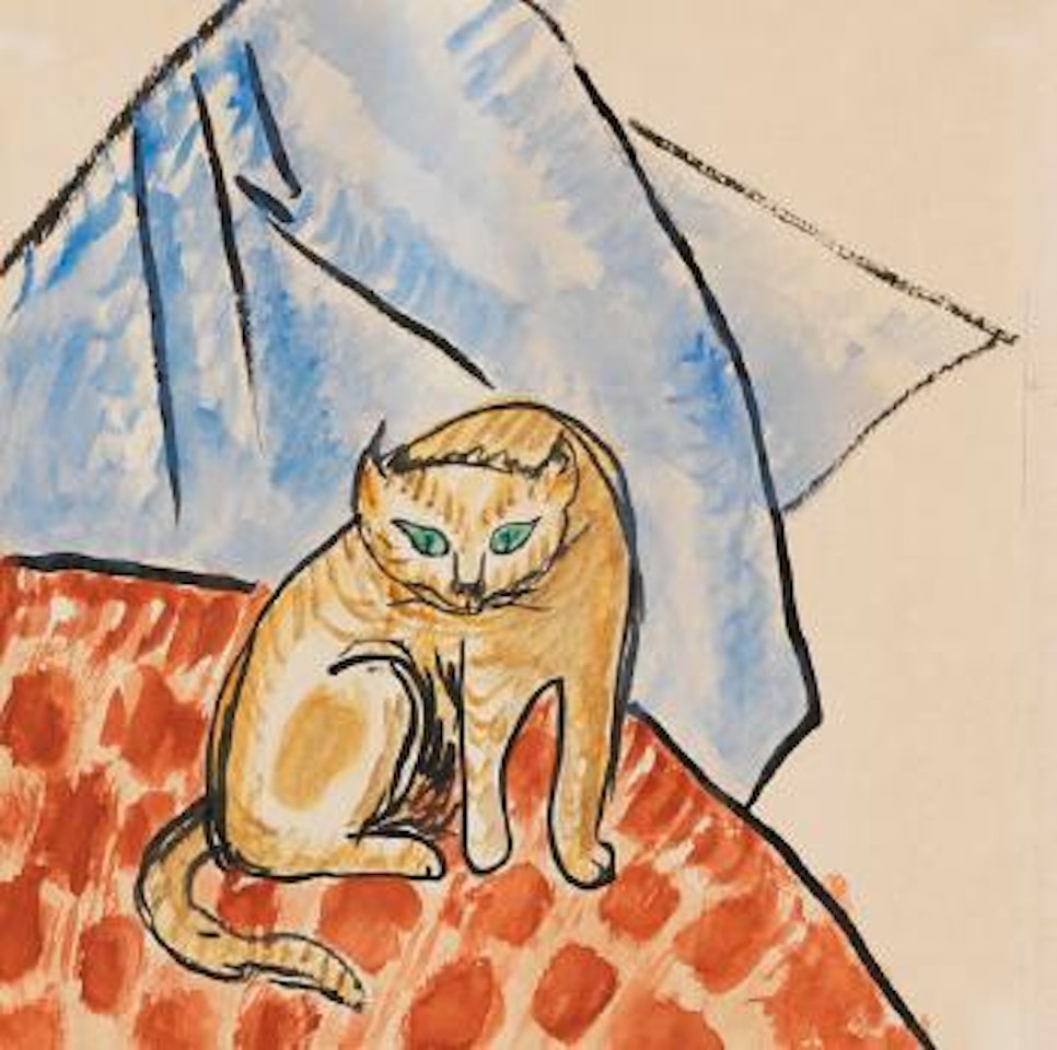 Katze auf einer Decke by Gabriele Münter