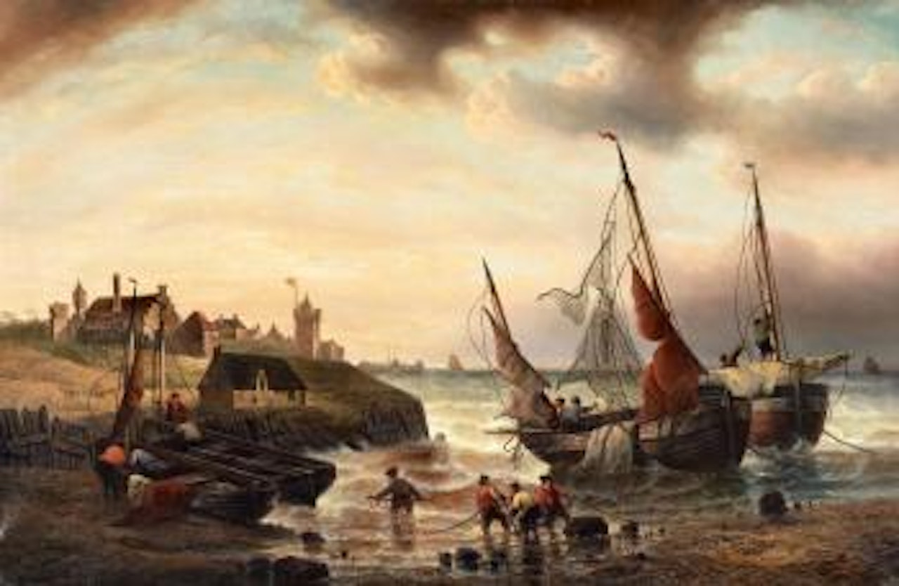 Landing Fishermen at the Harbour by François Etienne Musin