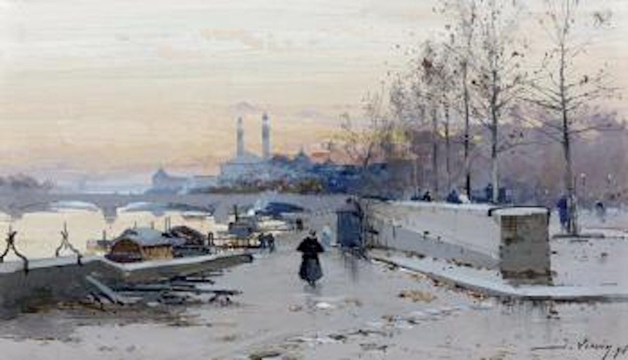 Les quais de Seine, au loin l'ancien Trocadero by Eugene Galien-Laloue