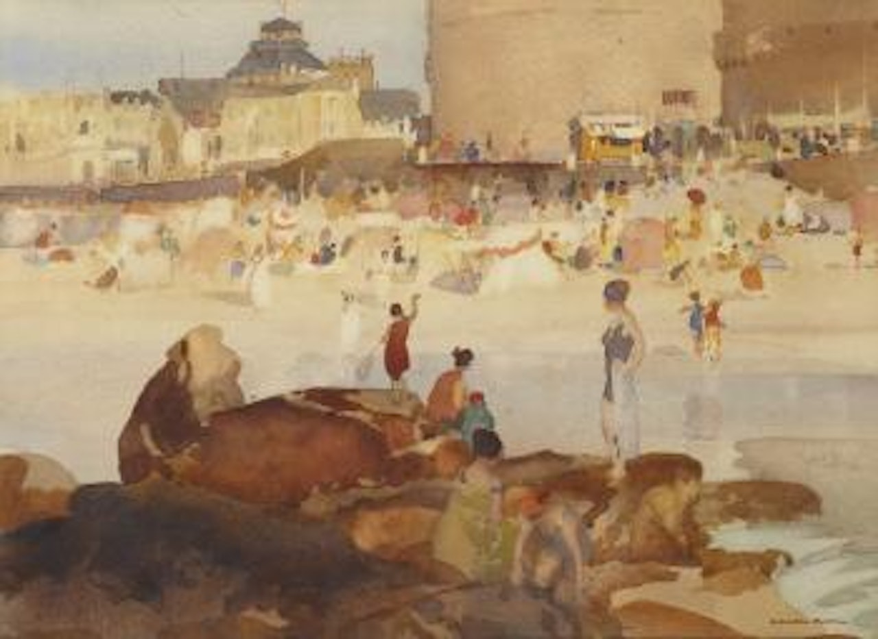 The crowded beach by William Russell Flint